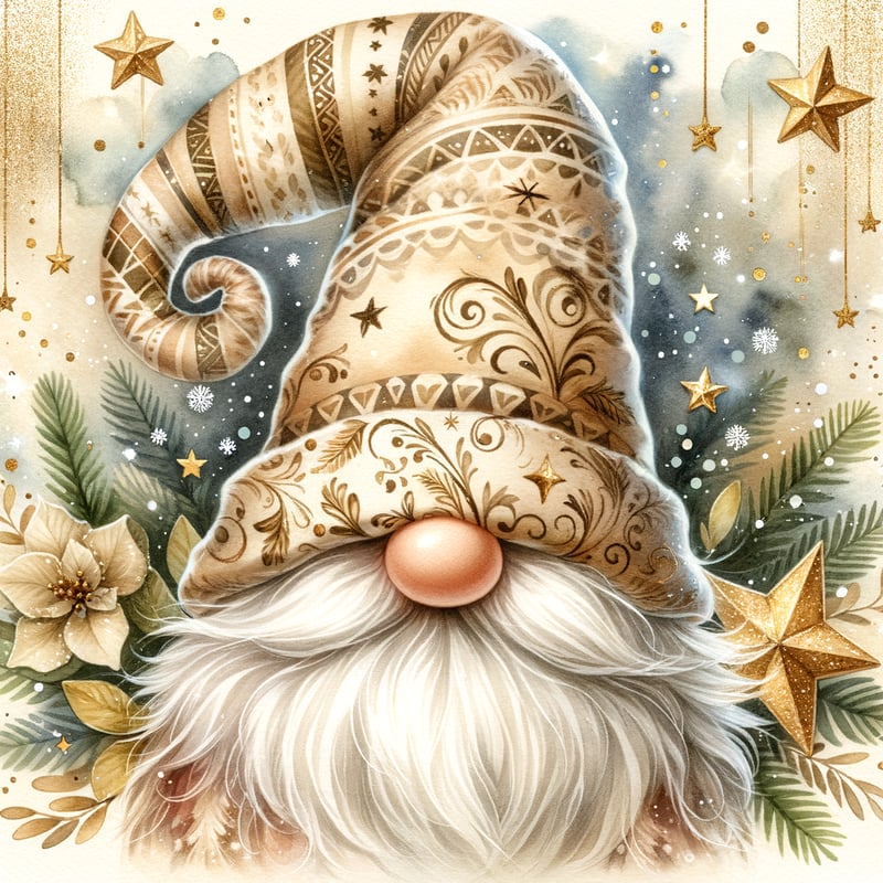 Watercolor Holiday Gnome Art