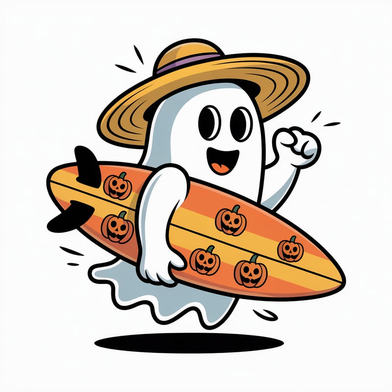 Happy Ghost with Surfboard