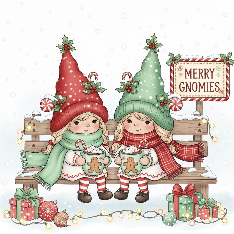 Festive Gnomie Girls with Hot Cocoa