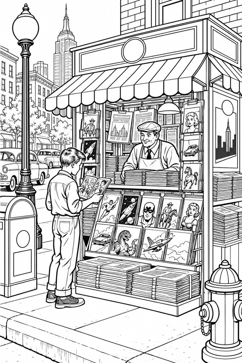 1950s Newsstand Coloring Page