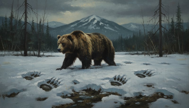 Moody Grizzly Bear in Snow