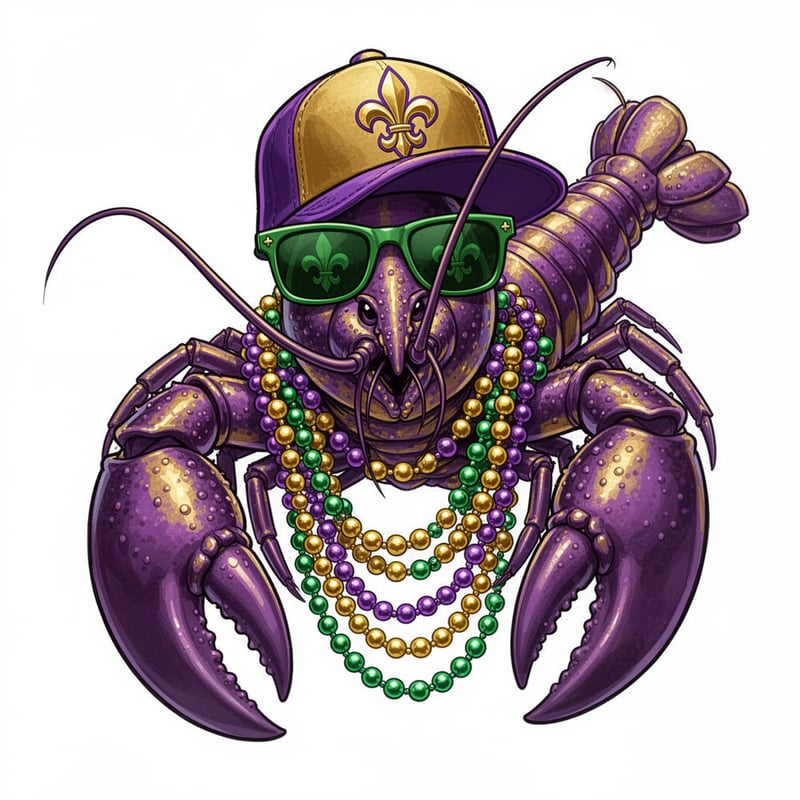Vivid Mardi Gras Crawfish Illustration
