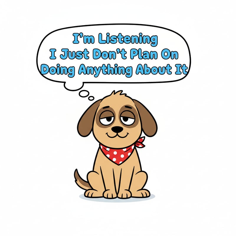 Cartoon Dog with Funny Listening Quote