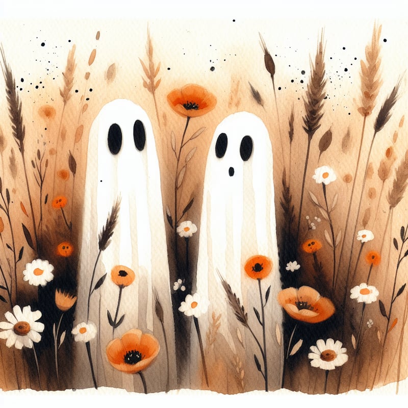 Whimsical Watercolor Ghosts in Wildflowers