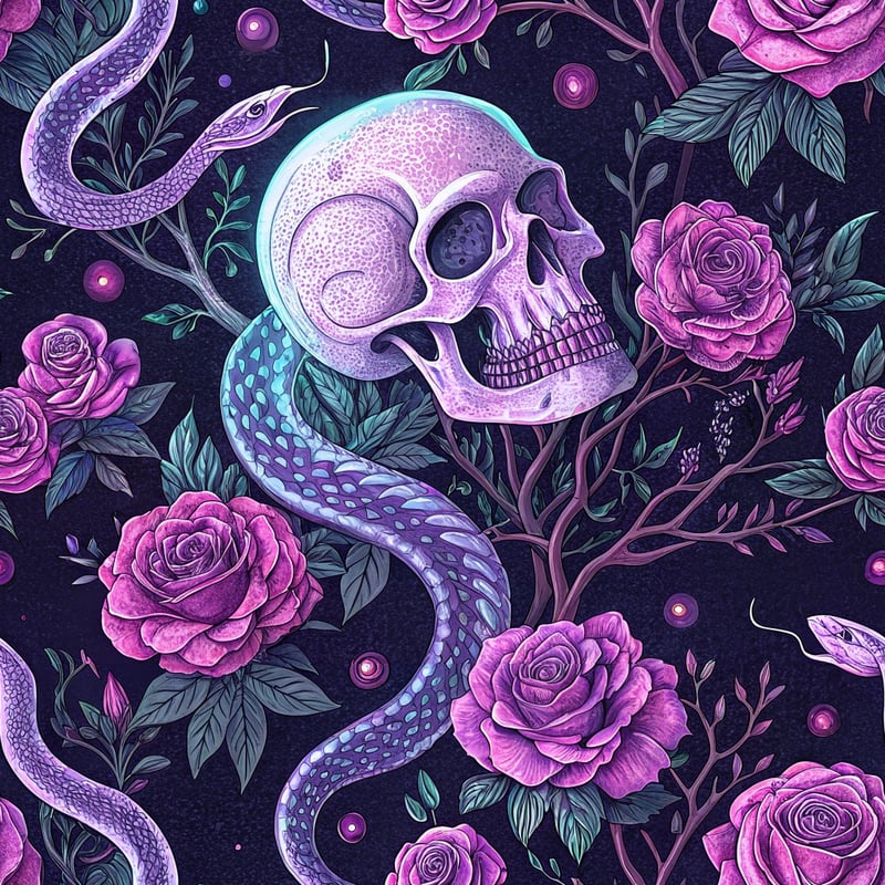 Neon Purple Skull Collage Art