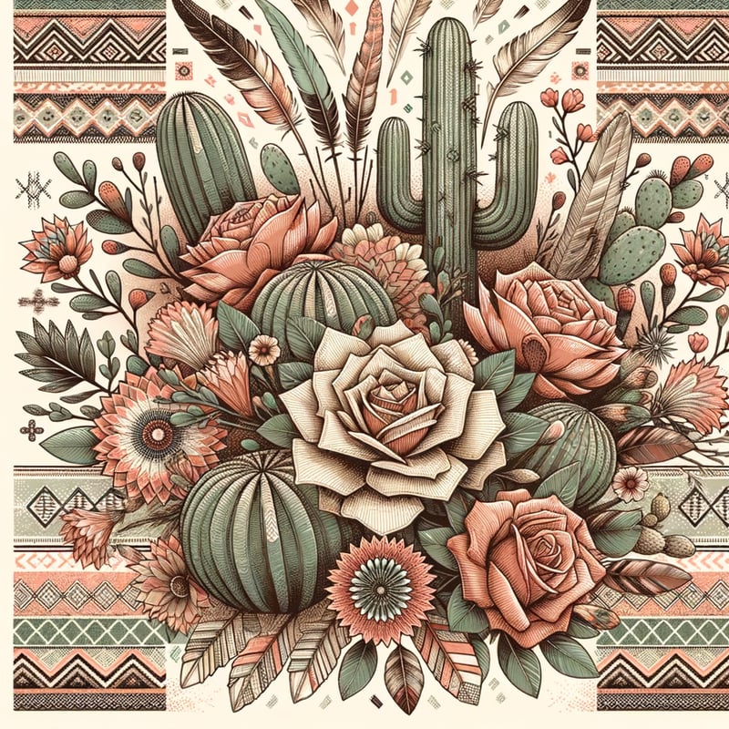 Western Aztec Tribal Floral Pattern