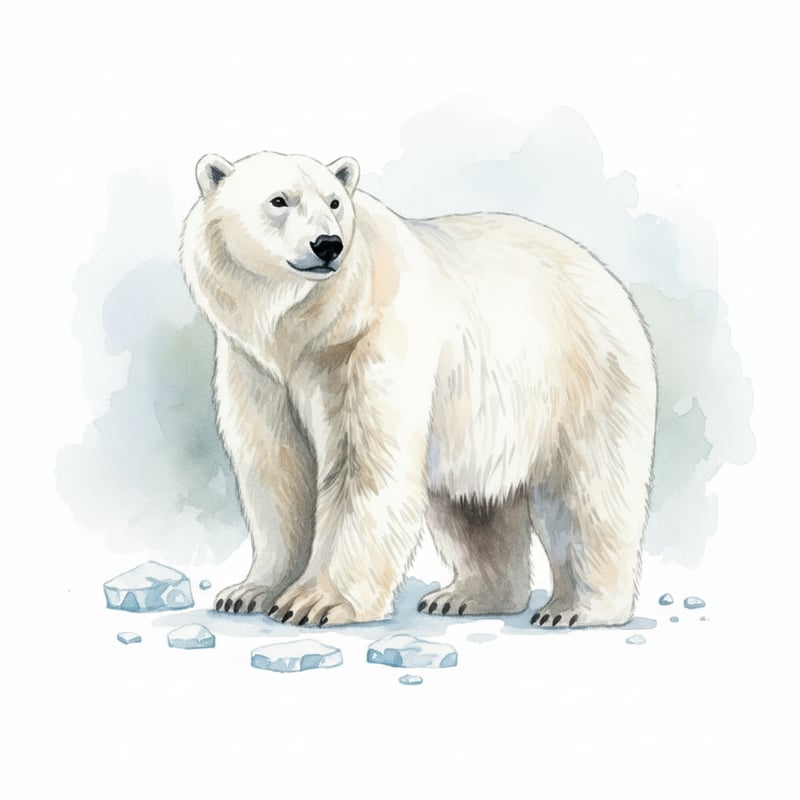 Watercolor Polar Bear with Ice Fragments