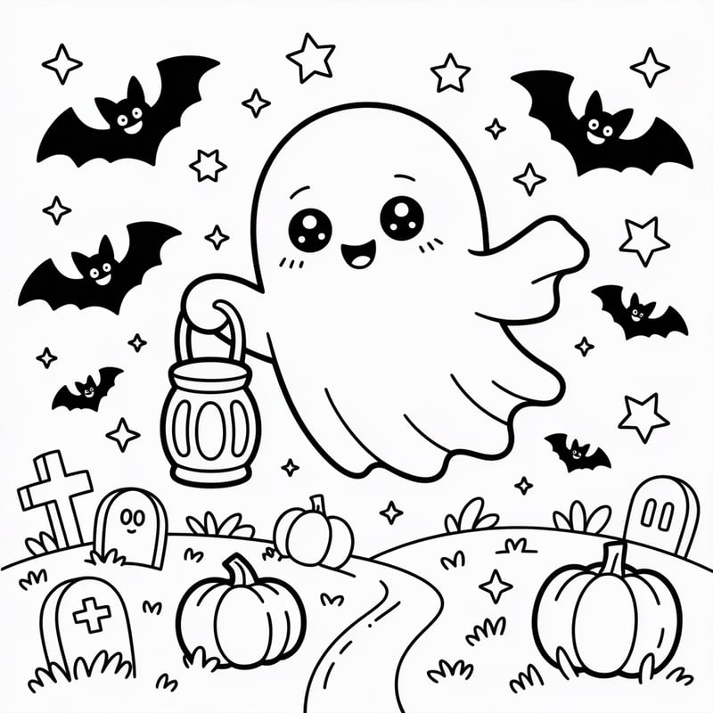 Kawaii Ghost Coloring Page