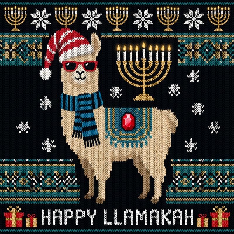 Festive Llama Hanukkah Sweater Design