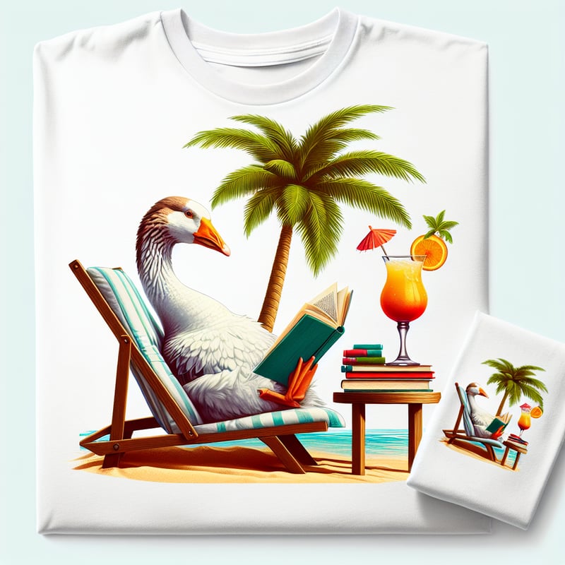 Goose Relaxing on Beach with Books