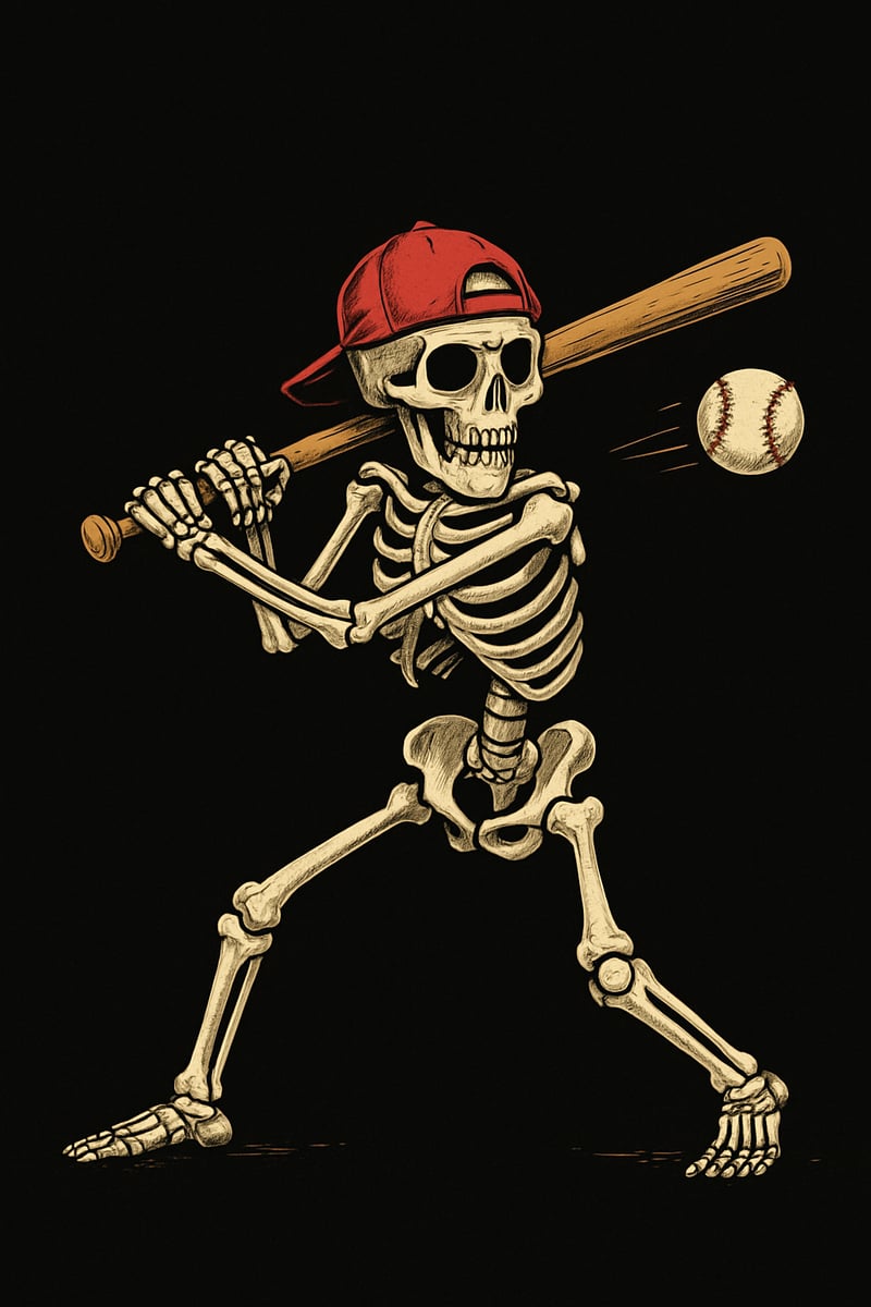 Lively Skeleton Swinging Baseball Bat