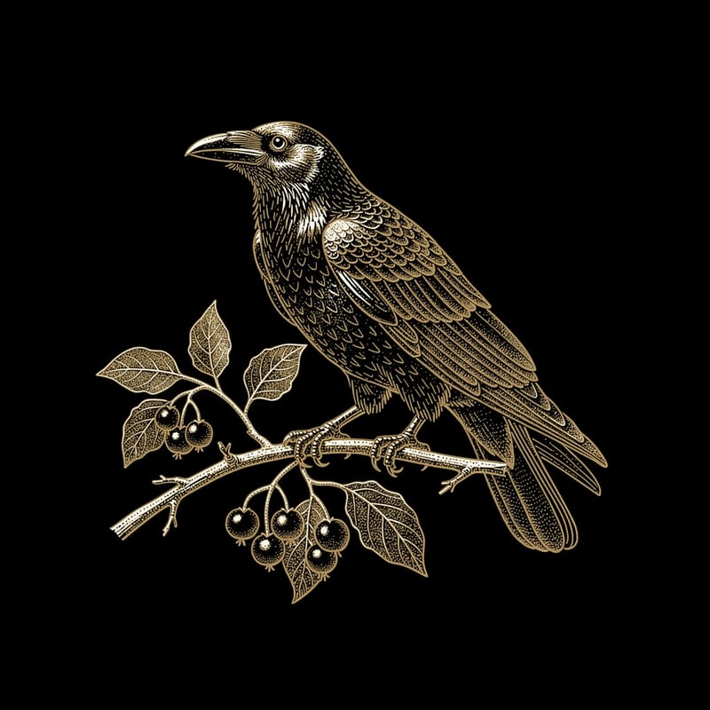 Raven Copperplate Engraving