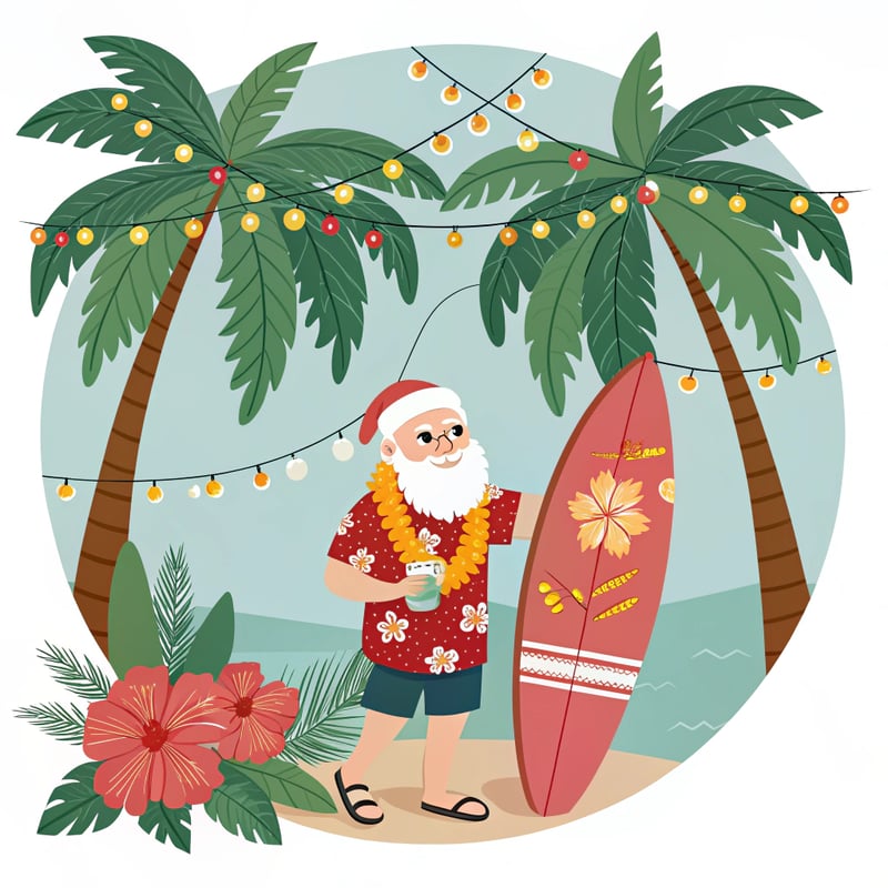Tropical Santa Ornament Vector