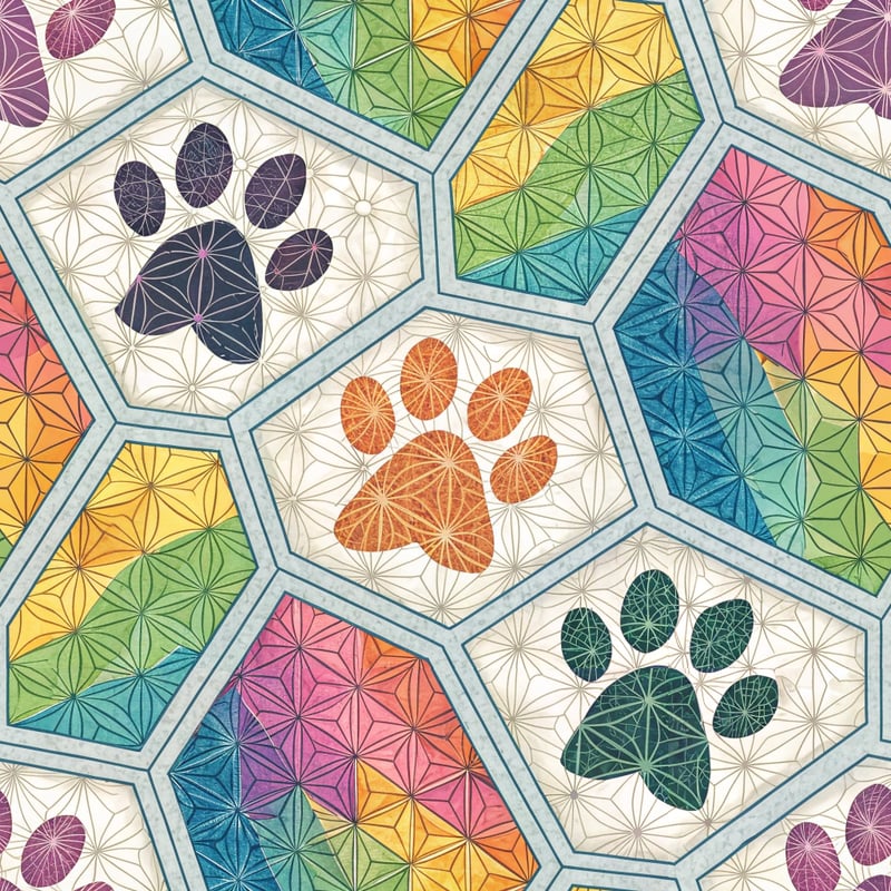 Geometric Rainbow Paw Print Pattern