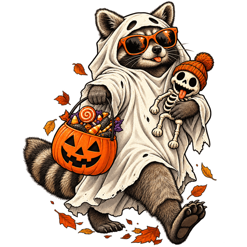 Vintage Raccoon Halloween T-Shirt Graphic