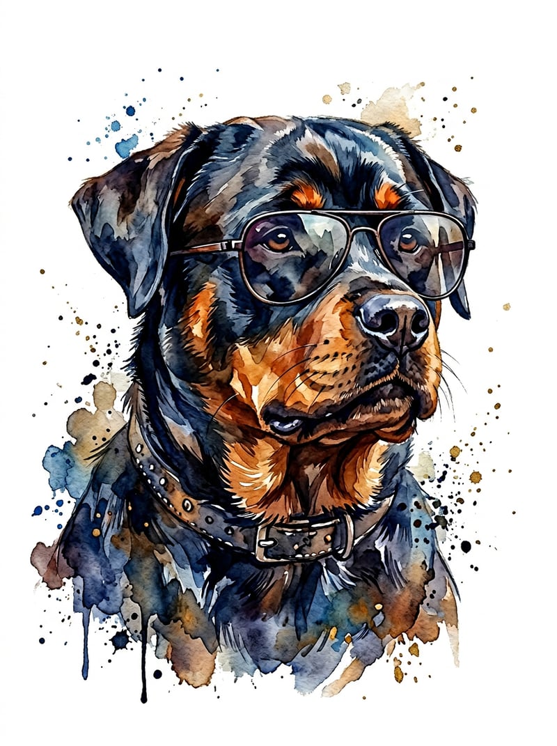 Rottweiler Dog Portrait in Sunglasses