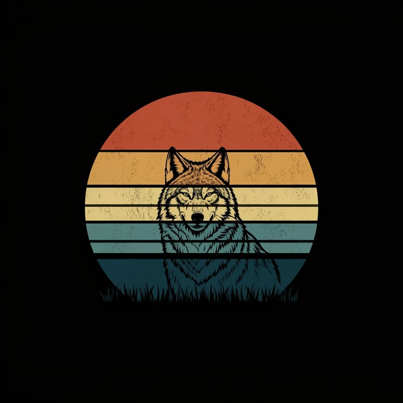 Wolf Silhouette Retro Sunset Image