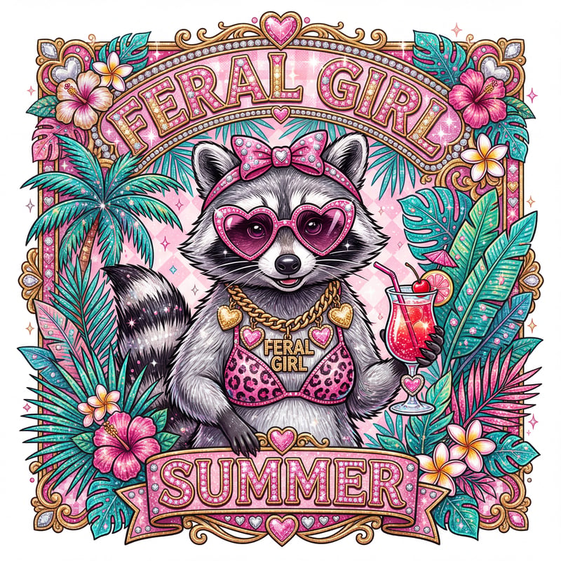 Stylized Raccoon Summer Illustration