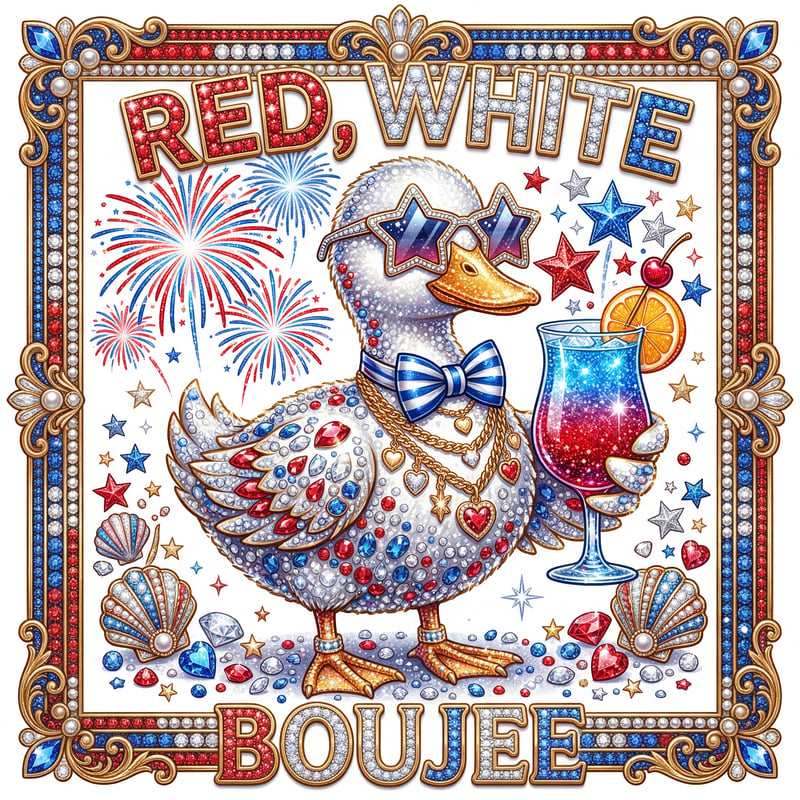 Patriotic Duck Illustration with Cocktails