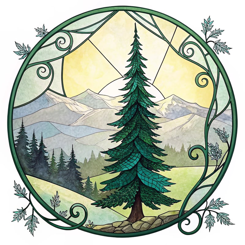 Stained Glass Pine Tree Medallion