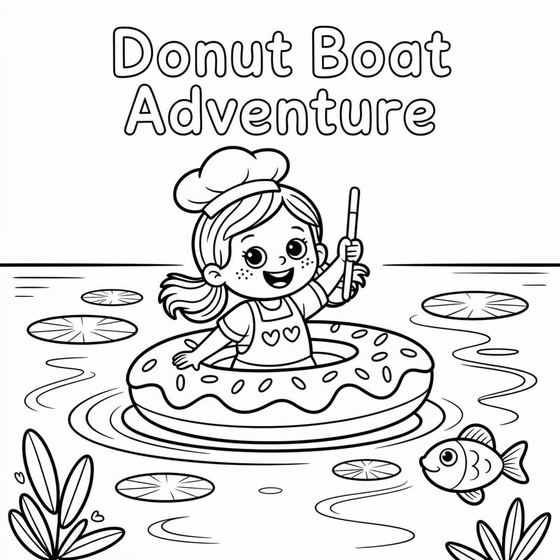 Donut Boat Adventure Coloring Page