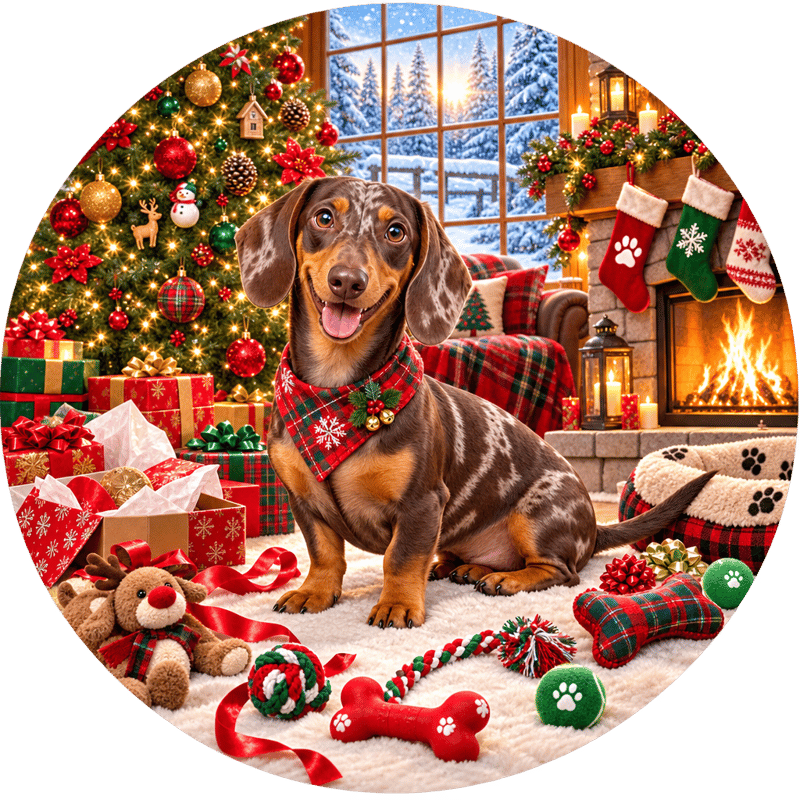 Chocolate-dapple Dachshund Christmas 3D