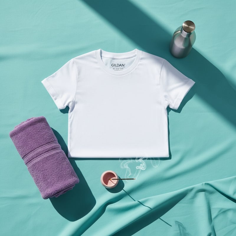 Flat-Lay Gildan 64000 T-Shirt Mockup