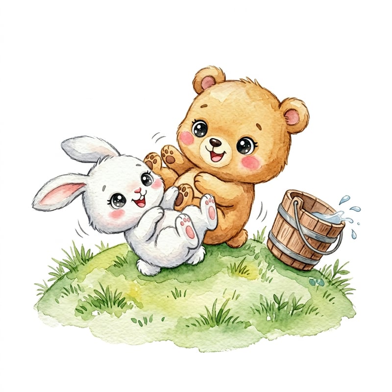 Cute Baby Bear and Bunny Watercolor