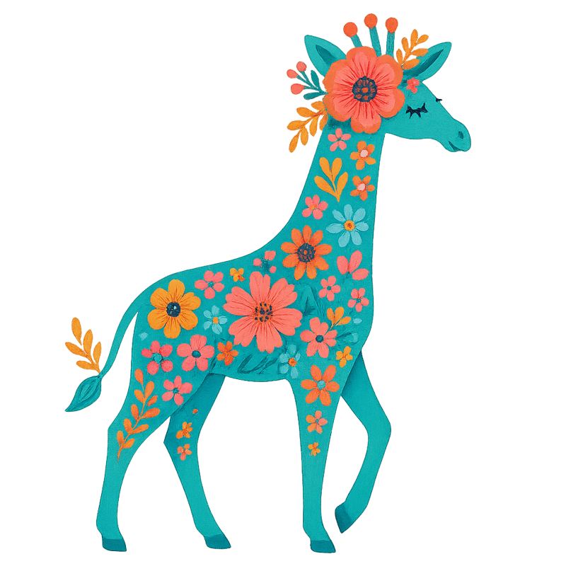 Boho Floral Giraffe Illustration