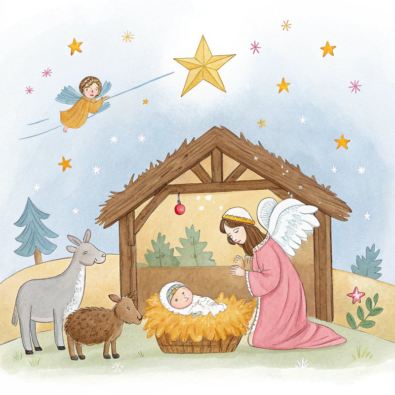 Watercolor Nativity Scene Illustration