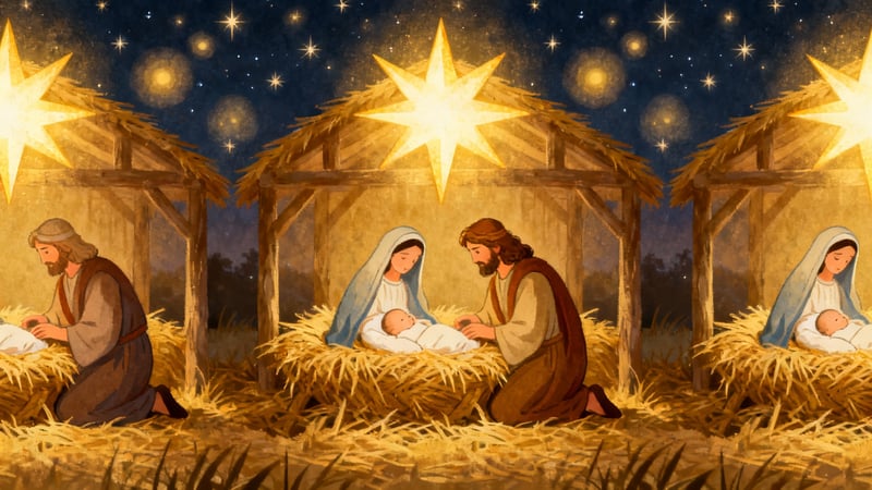Nativity Scene Illustration with Bethlehem Star