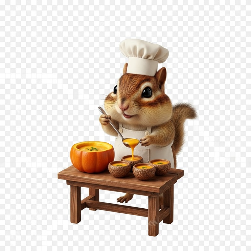 Chipmunk Serving Pumpkin Soup