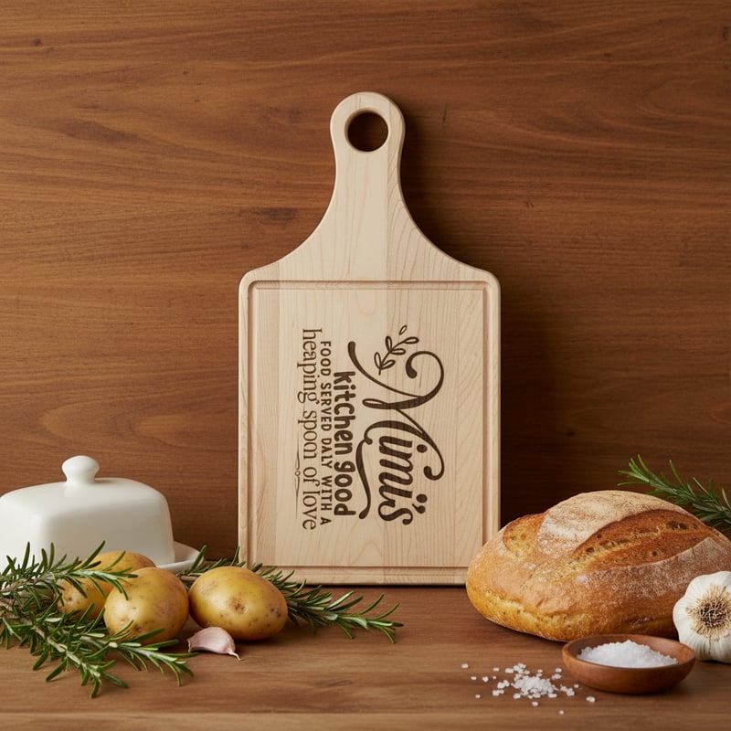 Engraved Wooden Board in Rustic Kitchen