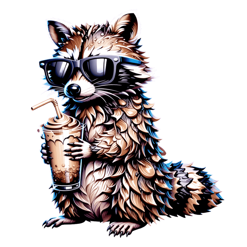 3D Impasto Raccoon with Iced Coffee
