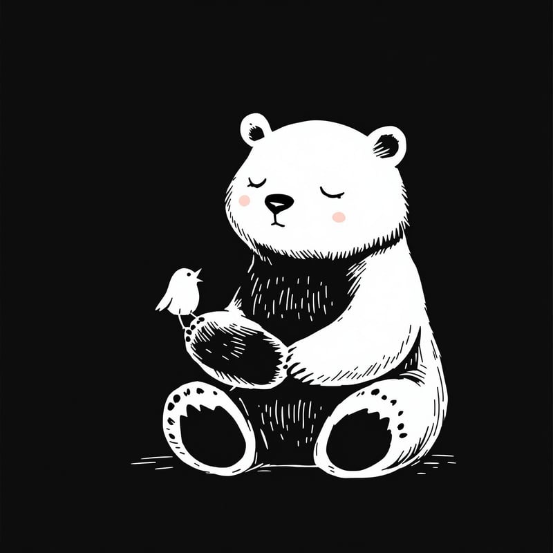 Minimalist Bear and Bird Illustration