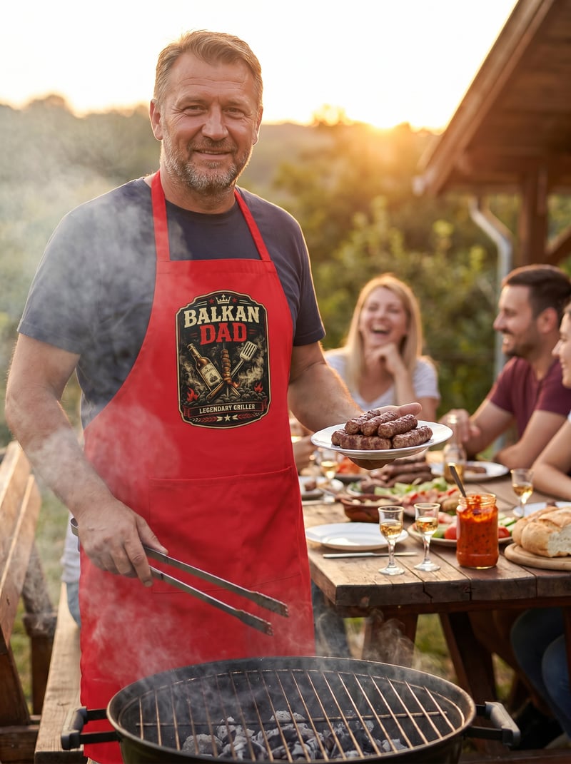 Balkan Dad Grilling in Backyard