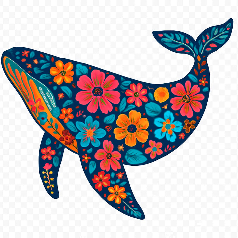 Boho Floral Humpback Whale Art