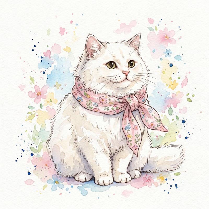 Whimsical Watercolor Cat Illustration