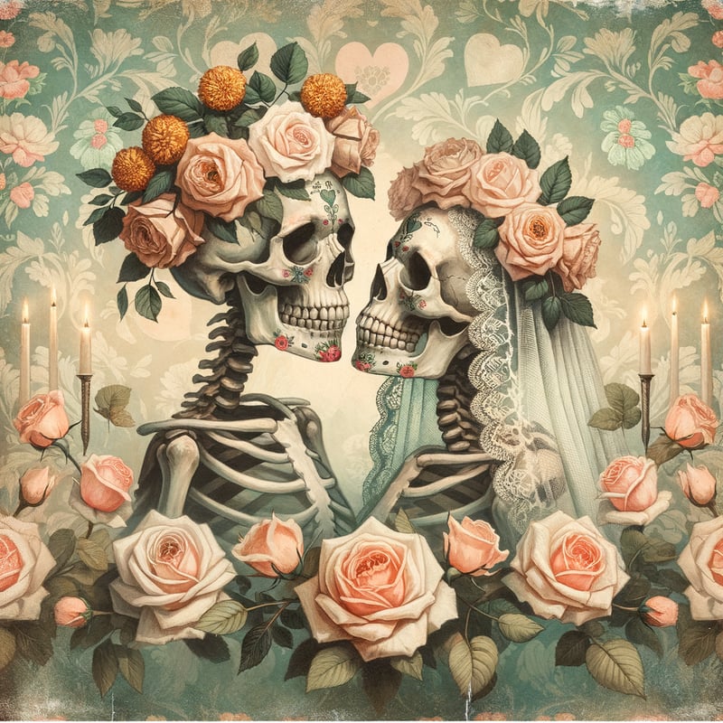 Romantic Skeletons with Floral Background