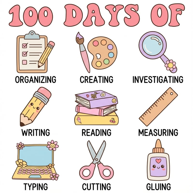 100 Days of Kawaii School Icons