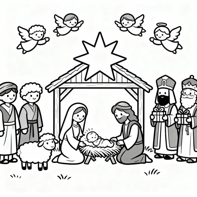 Nativity Scene Coloring Page