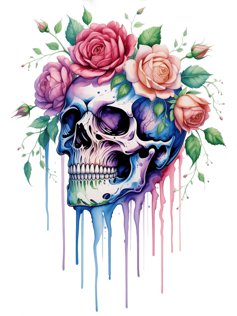 Watercolor Skull with Floral Crown