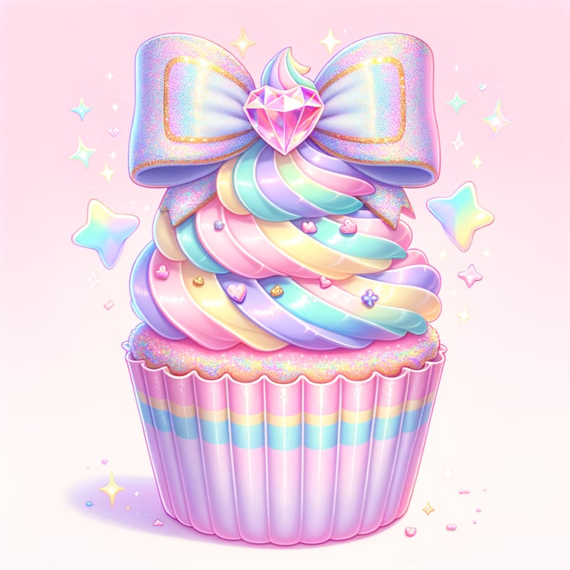 Kawaii Pastel Cupcake with Holographic Bow