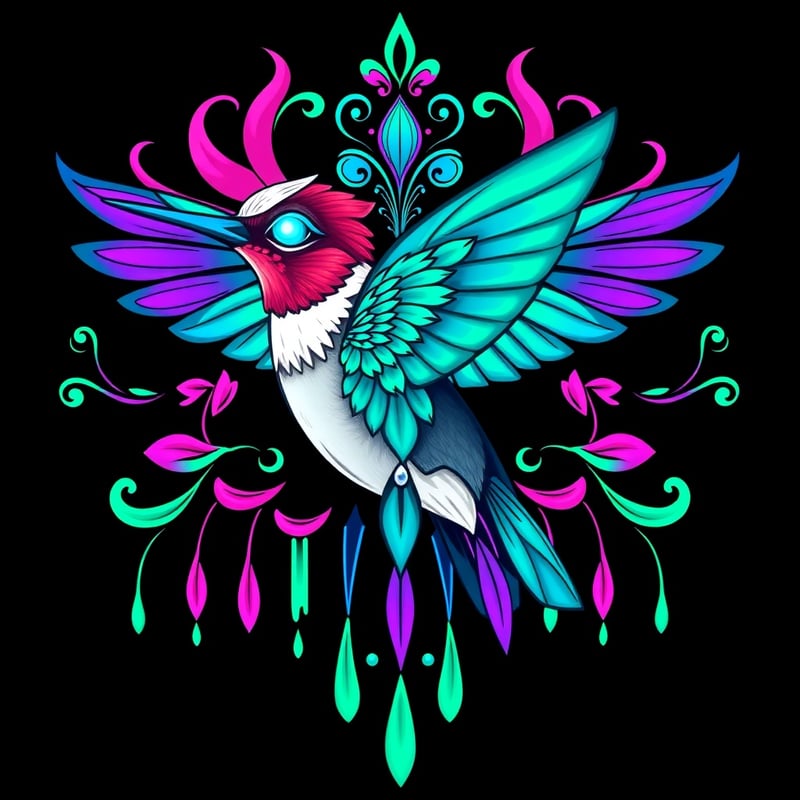 Symmetrical Fantasy Hummingbird Illustration