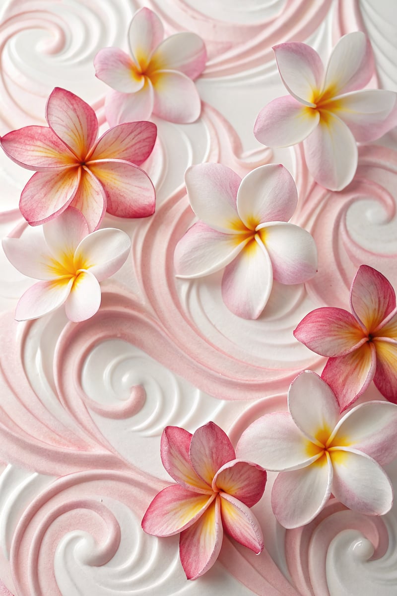 Photorealistic Pink and White Plumeria Flowers