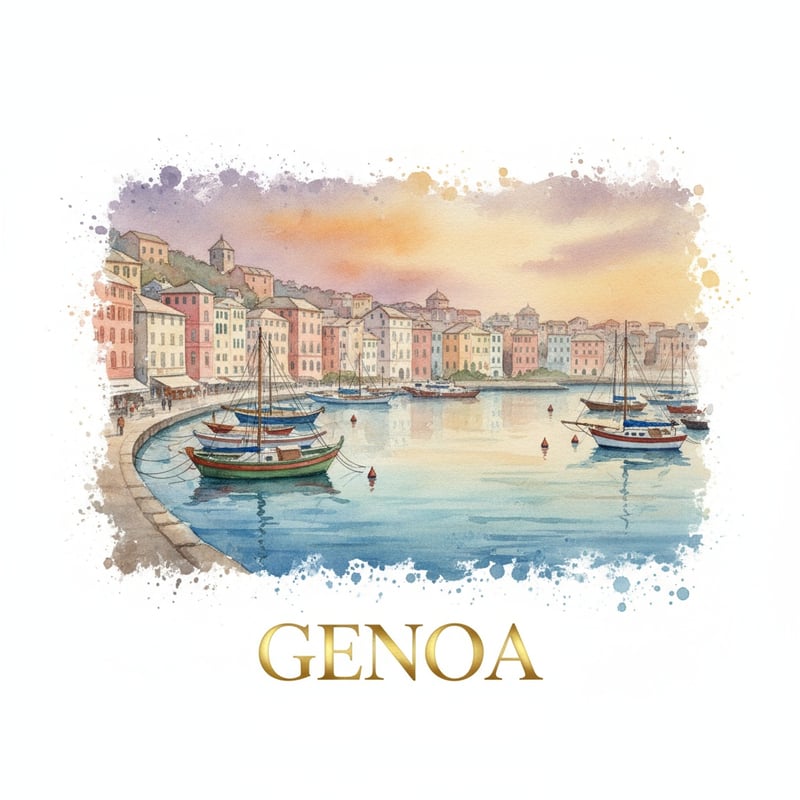 Watercolor Painting of Genoa Harbor