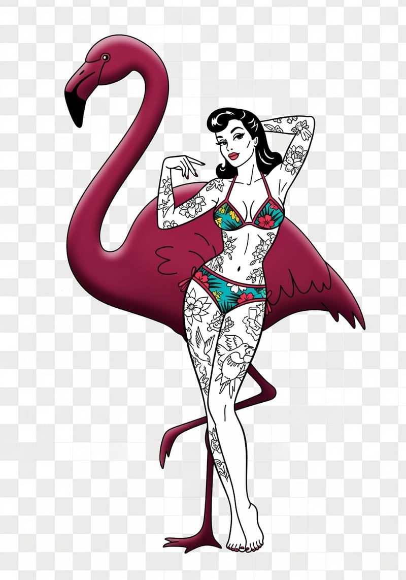 Vintage Pinup with Flamingo Silhouette
