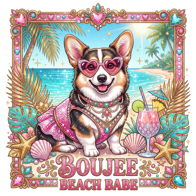 Glamorous Tri-Colored Corgi Illustration