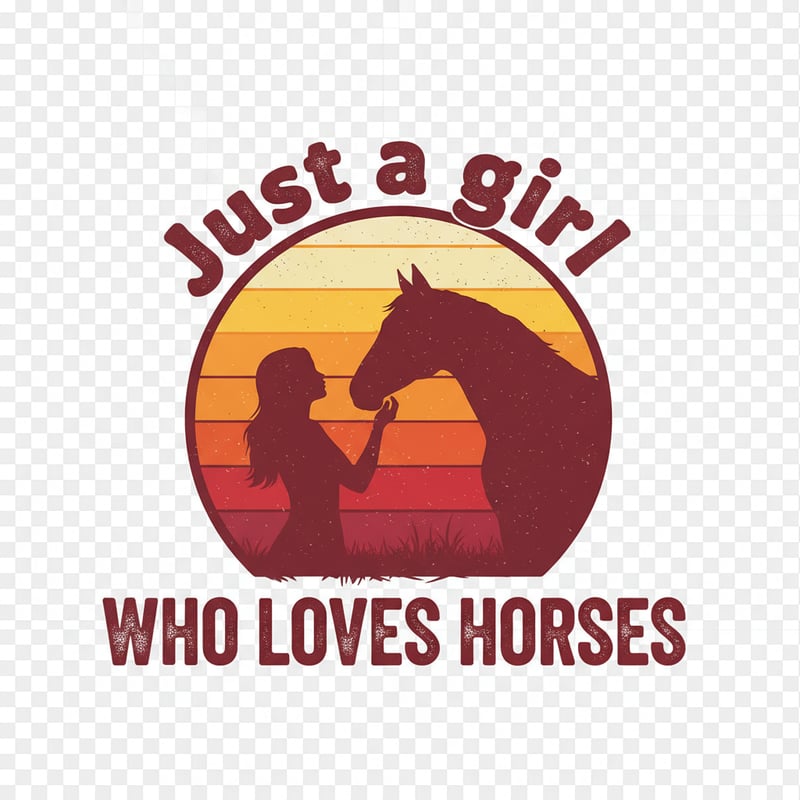 Vintage Girl and Horse Sunset Silhouette