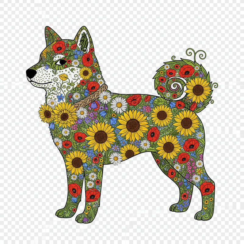 Boho Floral Shiba Inu Illustration